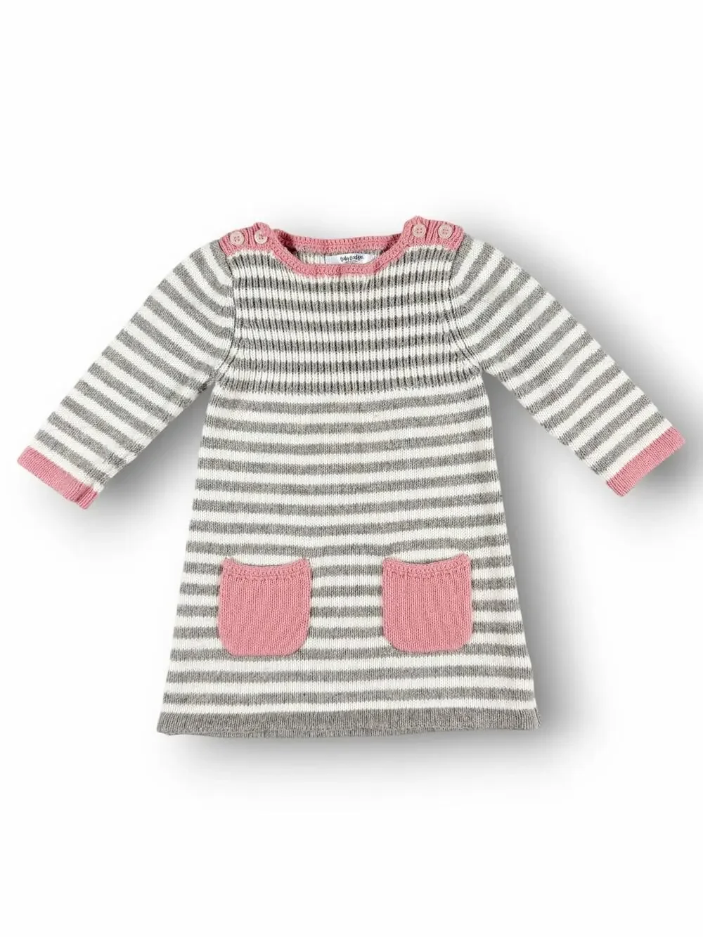 Mini Baby Boden Striped Knit Sweater Dress Pink Gray Size 6–12 Months